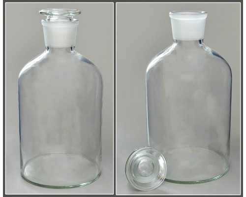 Склянка лабораторная 2500 мл из светлого стекла с узкой горловиной и притертой пробкой, уп.2/6 шт